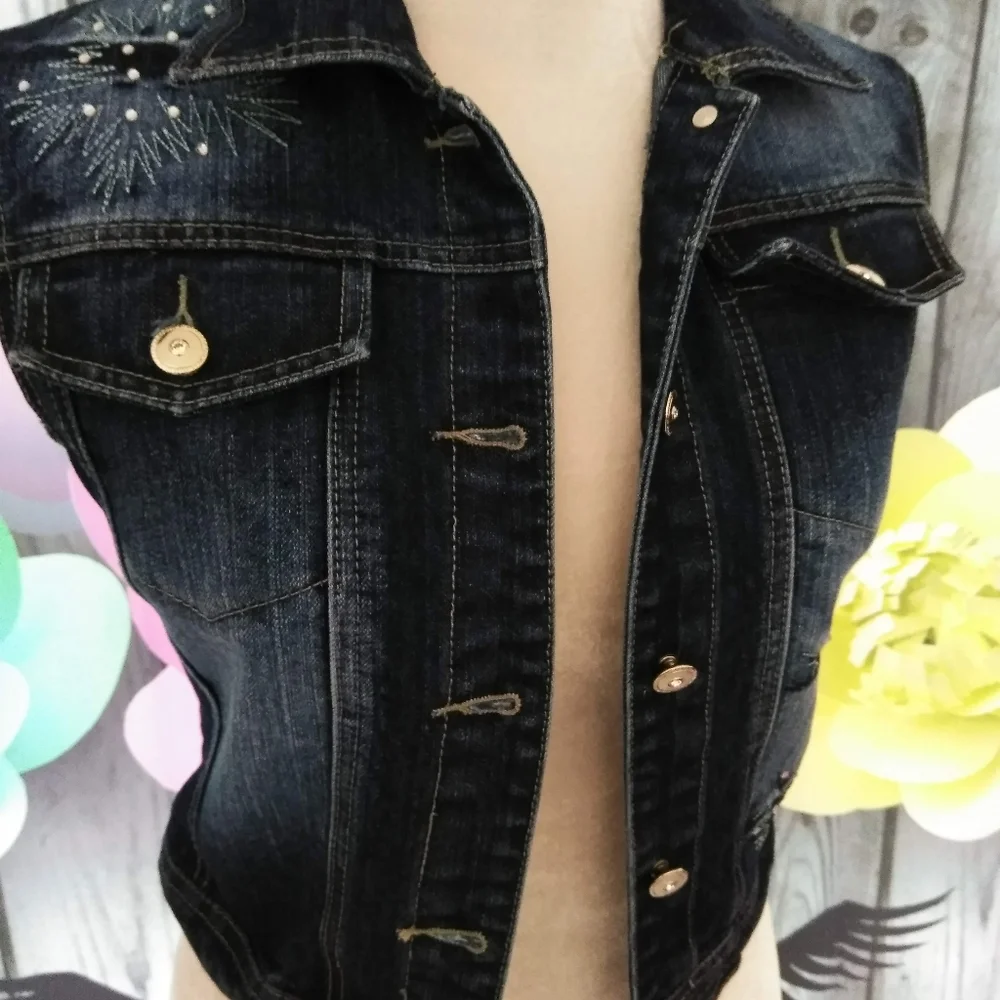 Vest Miss jeanius jeans  size  small girl's color blue dark with embellished New